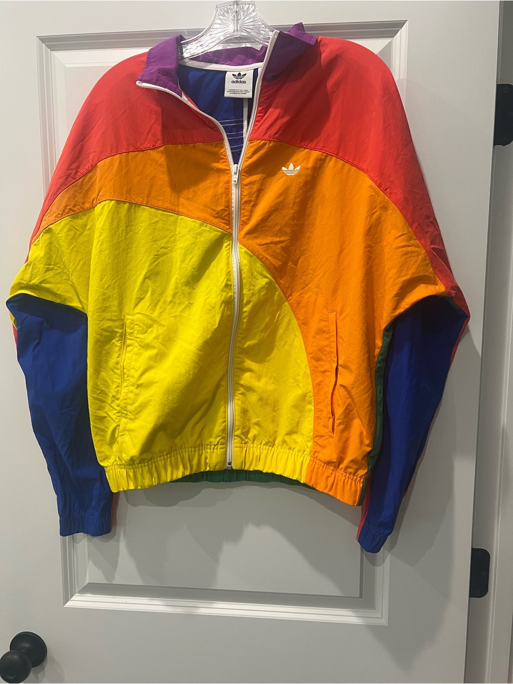 adidas Men’s Colorblock Windbreaker Jacket in Red, Orange, Yellow, Blue, Purple